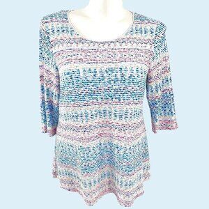 HIGH FIFTH COLORFUL SCOOP NECK 3/4 SLEEVE TUNIC TOP - XL